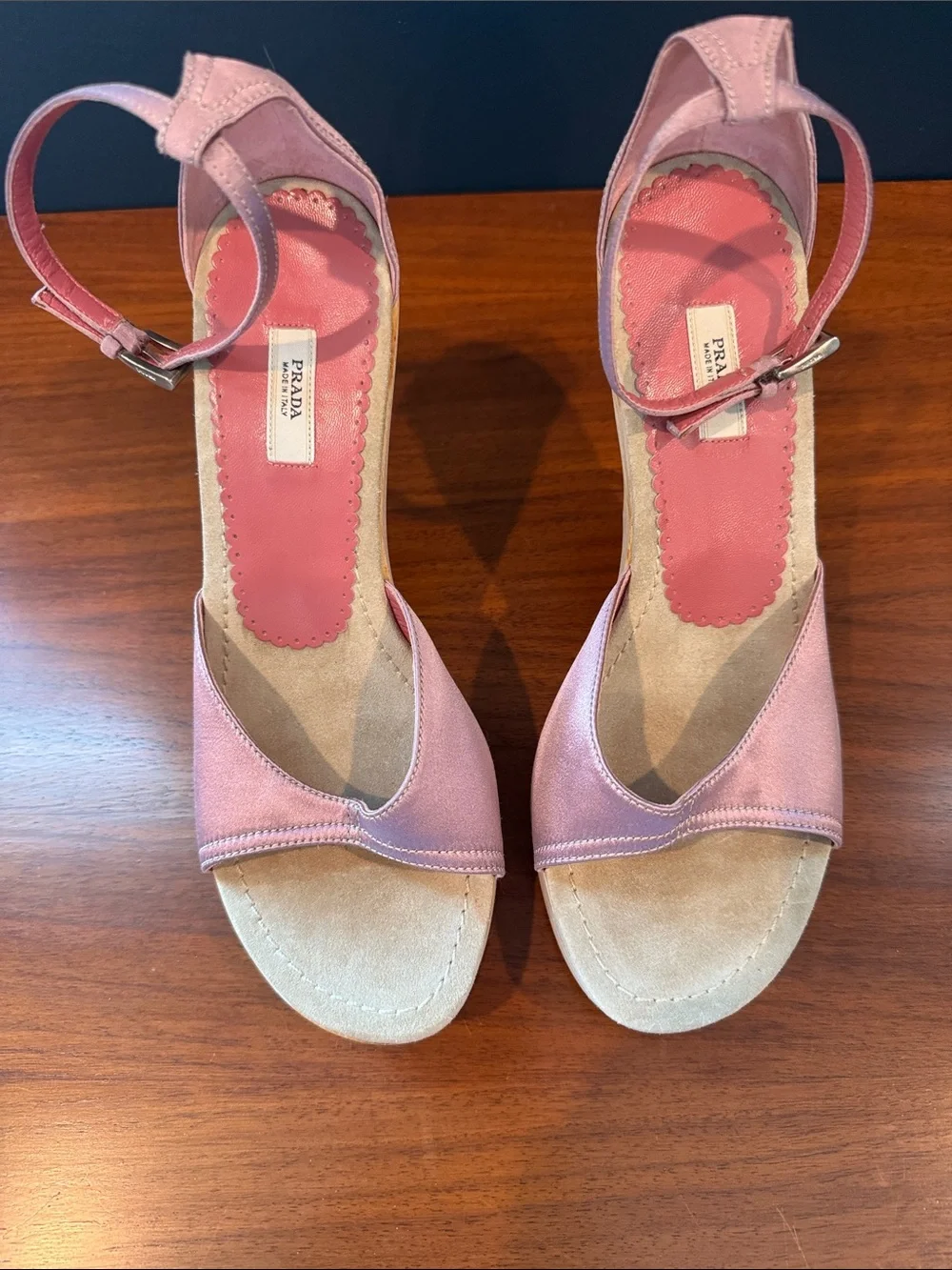 NWOT Prada Blush Pink Leather Platform Ankle-Strap Heels